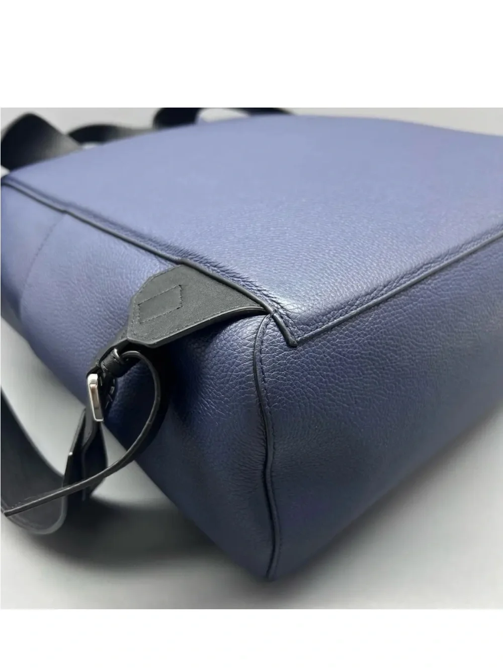 Loewe Navy Pebbled Leather Drawstring Backpack with Black Straps